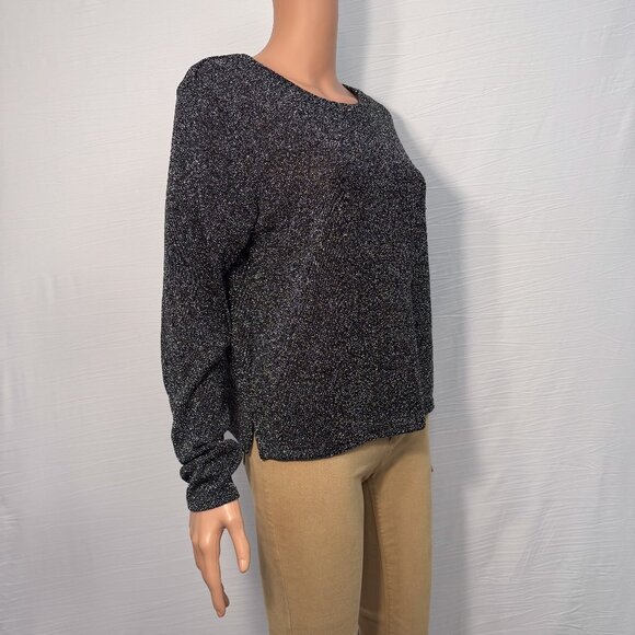 H&M Woven Metallic Monochrome Long Sleeve Crew Neck Sweater Top Women’s Medium - Picture 5 of 10